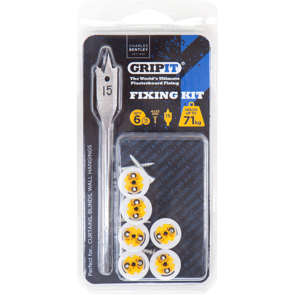 Charles Bentley Gripit Yellow Curtain Kit Plasterboard Fixing 15mm Image 1