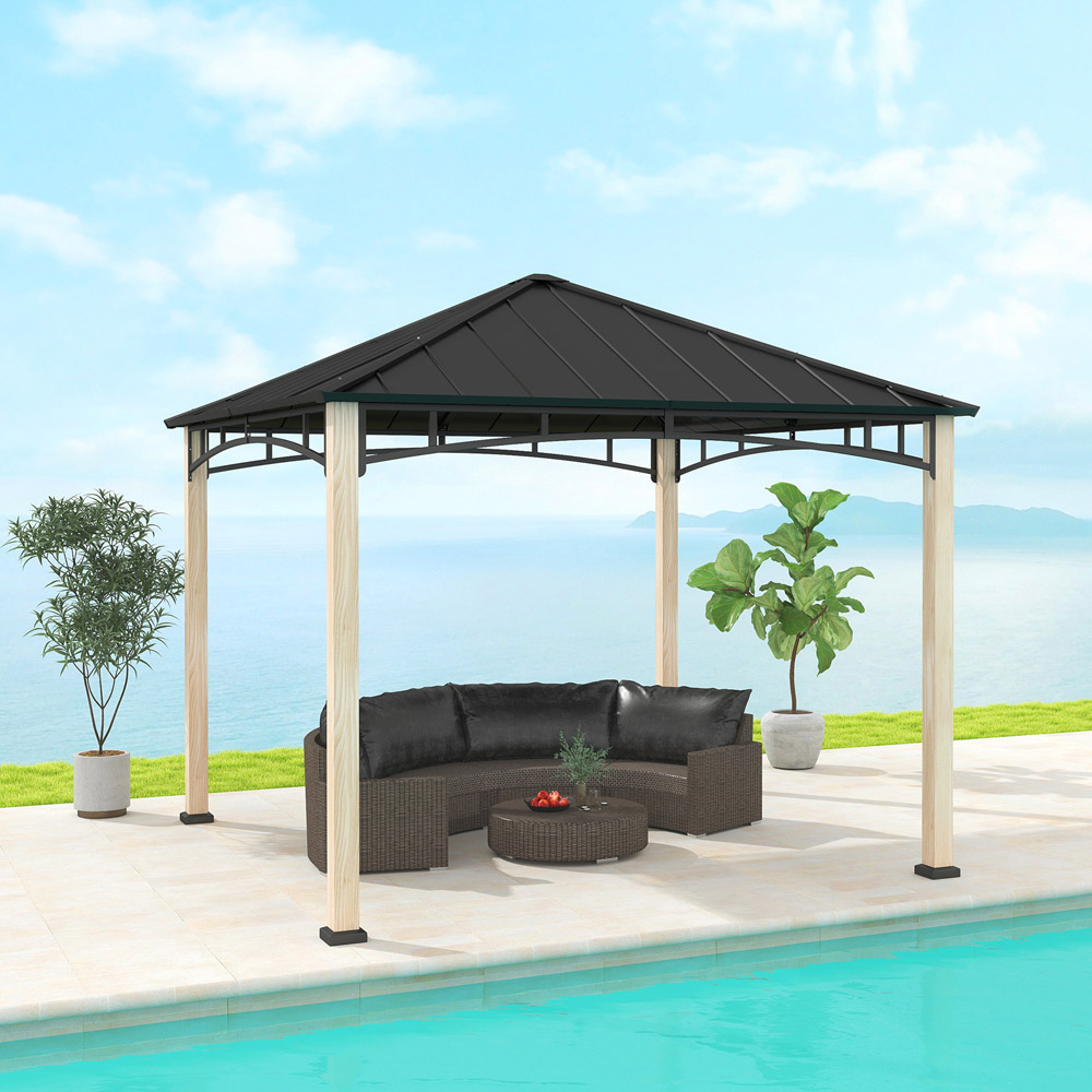Outsunny 3 x 3m Wood Grain Frame Hard Top Gazebo with Metal Roof Image 4