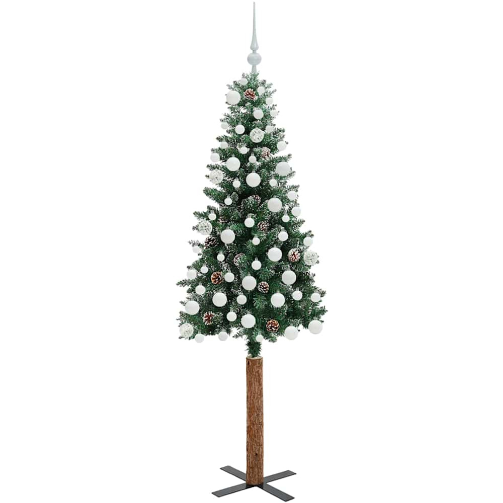 vidaXL Green Snow Flocked Artificial Christmas Tree with Pinecones LEDs White Ornaments 6ft Image 4