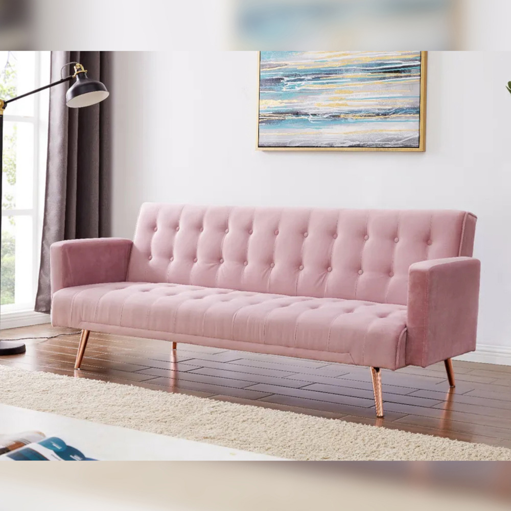 Comfy Living 3 Seater Pink and Gold Plush Velvet Sofa Bed Image 3