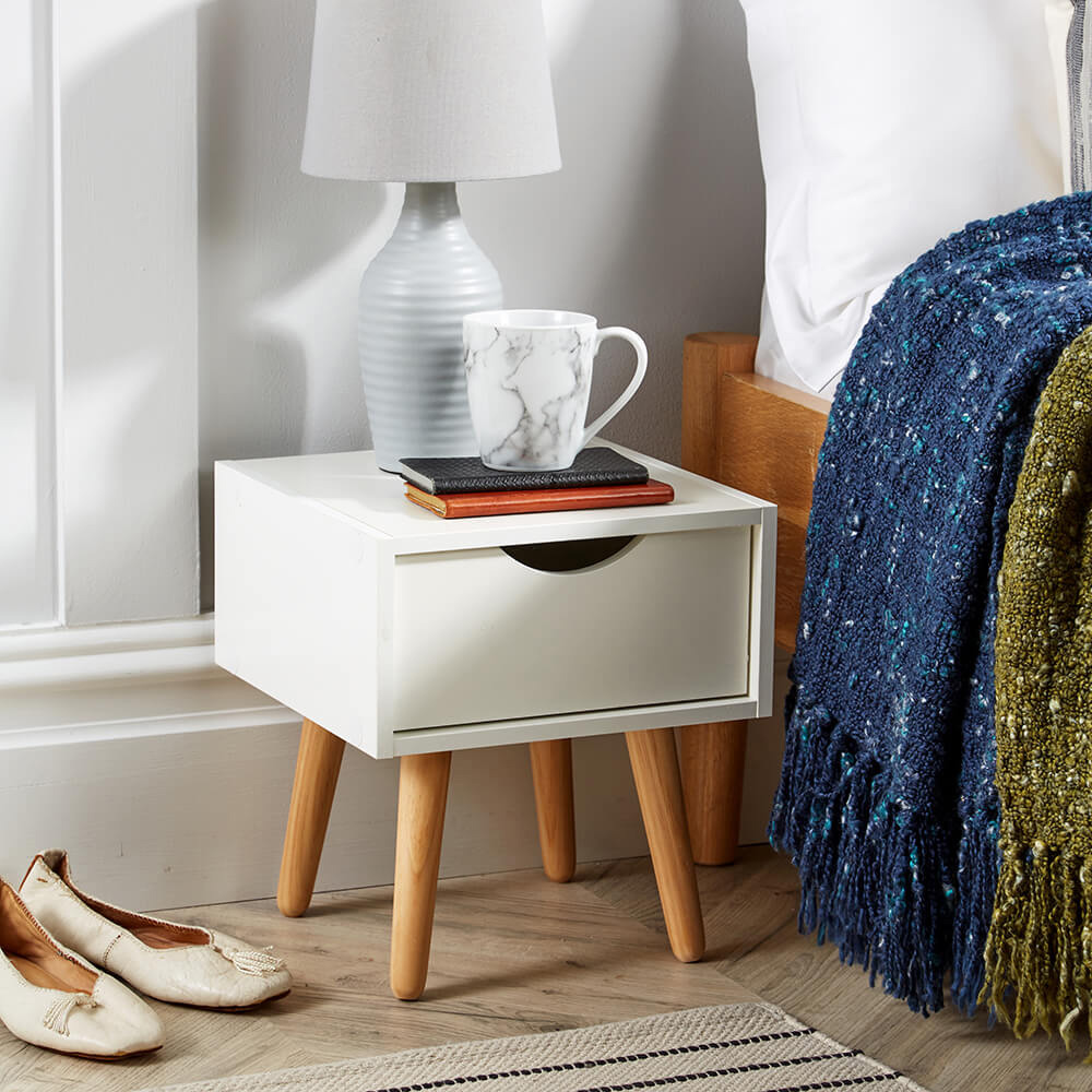 Home Source Boden Single Drawer White Bedside Table Image 7