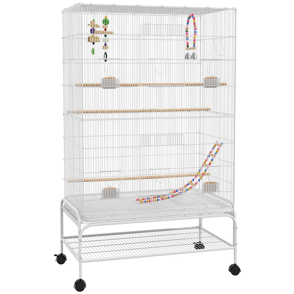 PawHut White Bird Cage with Stand and Accessories Image 1