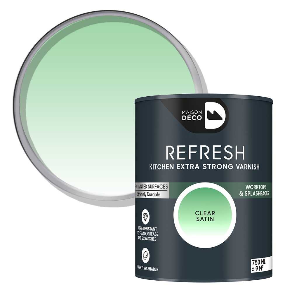 Maison Deco Refresh Kitchen Cupboards and Surfaces Clear Satin Extra Strong Varnish Paint 750ml Image 1