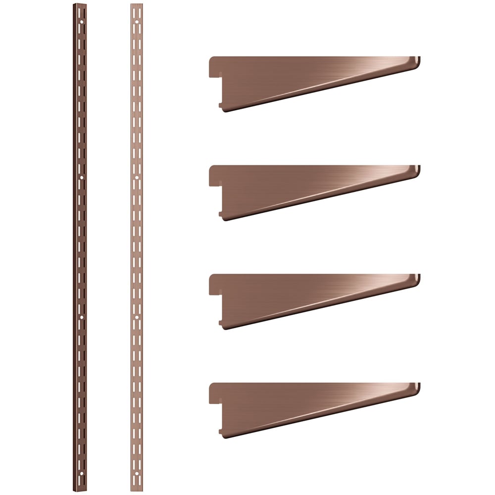 Rothley Antique Copper Twin Slot Shelving Kit 12.5 inch Brackets and 63 inch Uprights Image 1