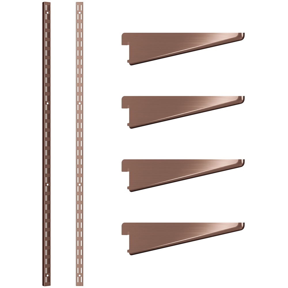 Rothley Antique Copper Twin Slot Shelving Kit 8.5 inch Brackets and 63 inch Uprights Image 1