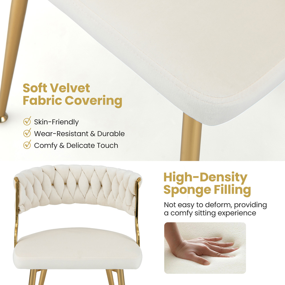 Costway Set of 2 White Velvet Dining Chair Image 5