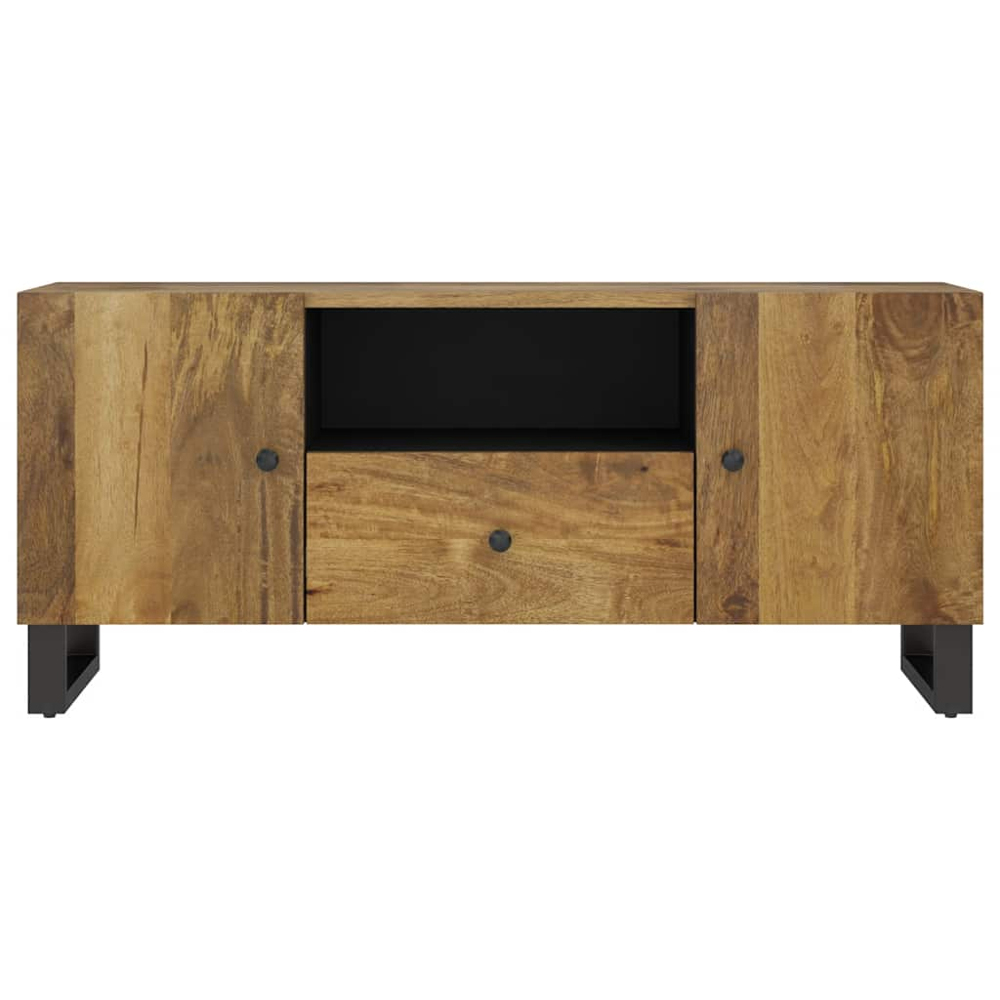 vidaXL 2 Door Single Drawer Single Shelf Honey Brown Solid Mango Wood TV Cabinet Image 4