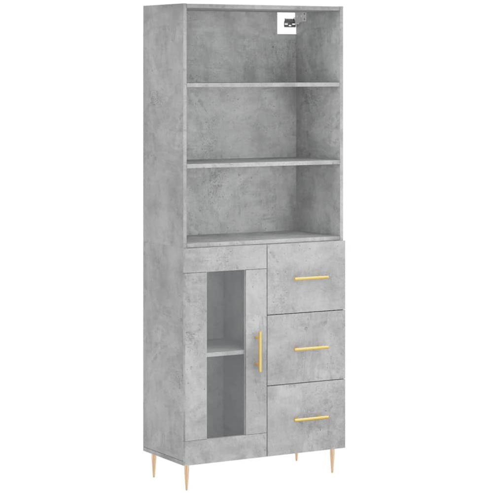 vidaXL Single Glass Door 3 Drawer 3 Shelf Concrete Grey Highboard Image 2