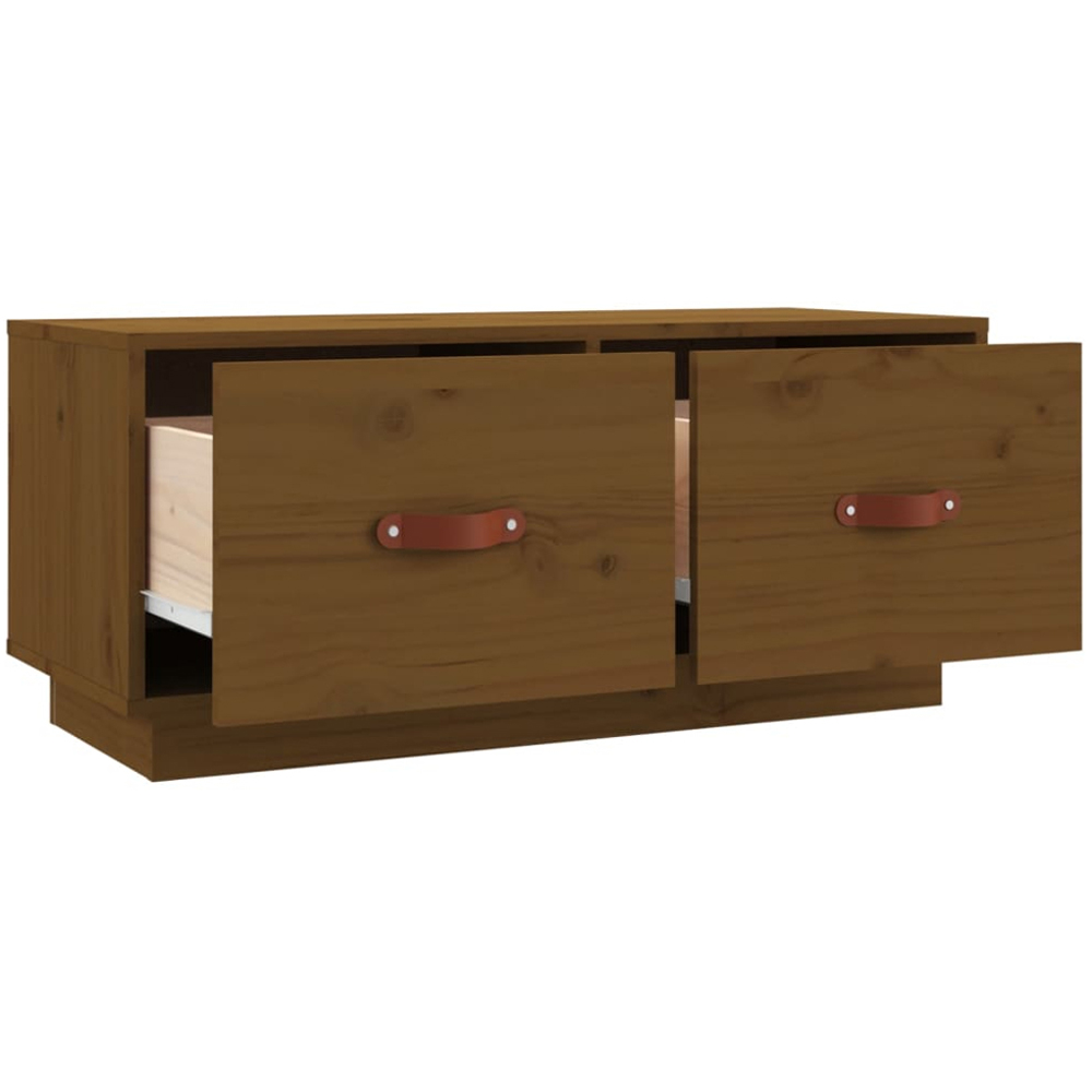 vidaXL 2 Drawer Honey Brown Solid Pine Wood TV Cabinet Image 6