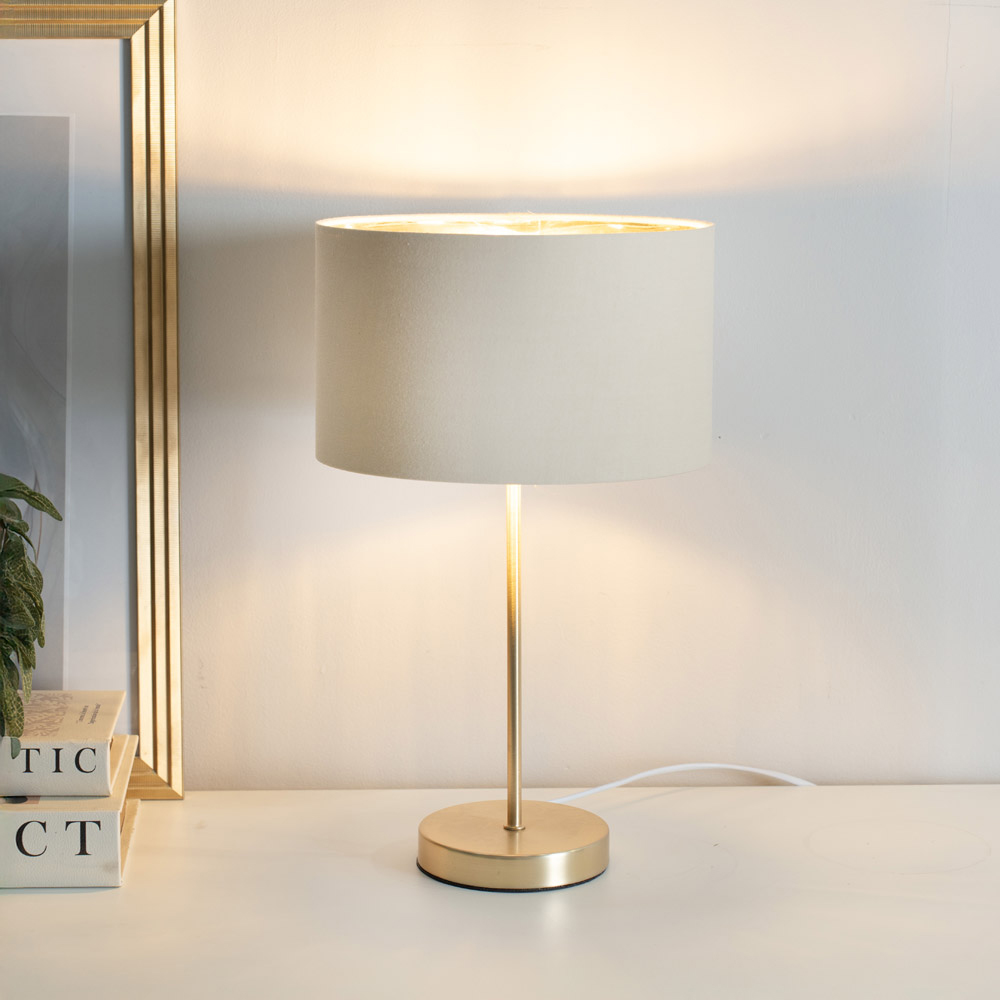 ValueLights Charlie Metallic and Natural Shade Gold Table Lamp and Bulb Image 3