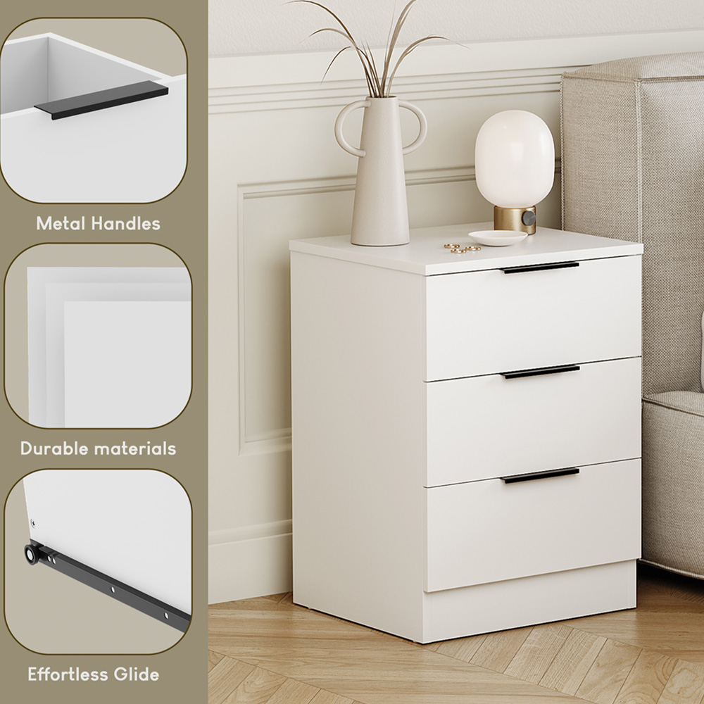 VIDA DESIGNS Terga 3 Drawer White Bedside Cabinet Image 7