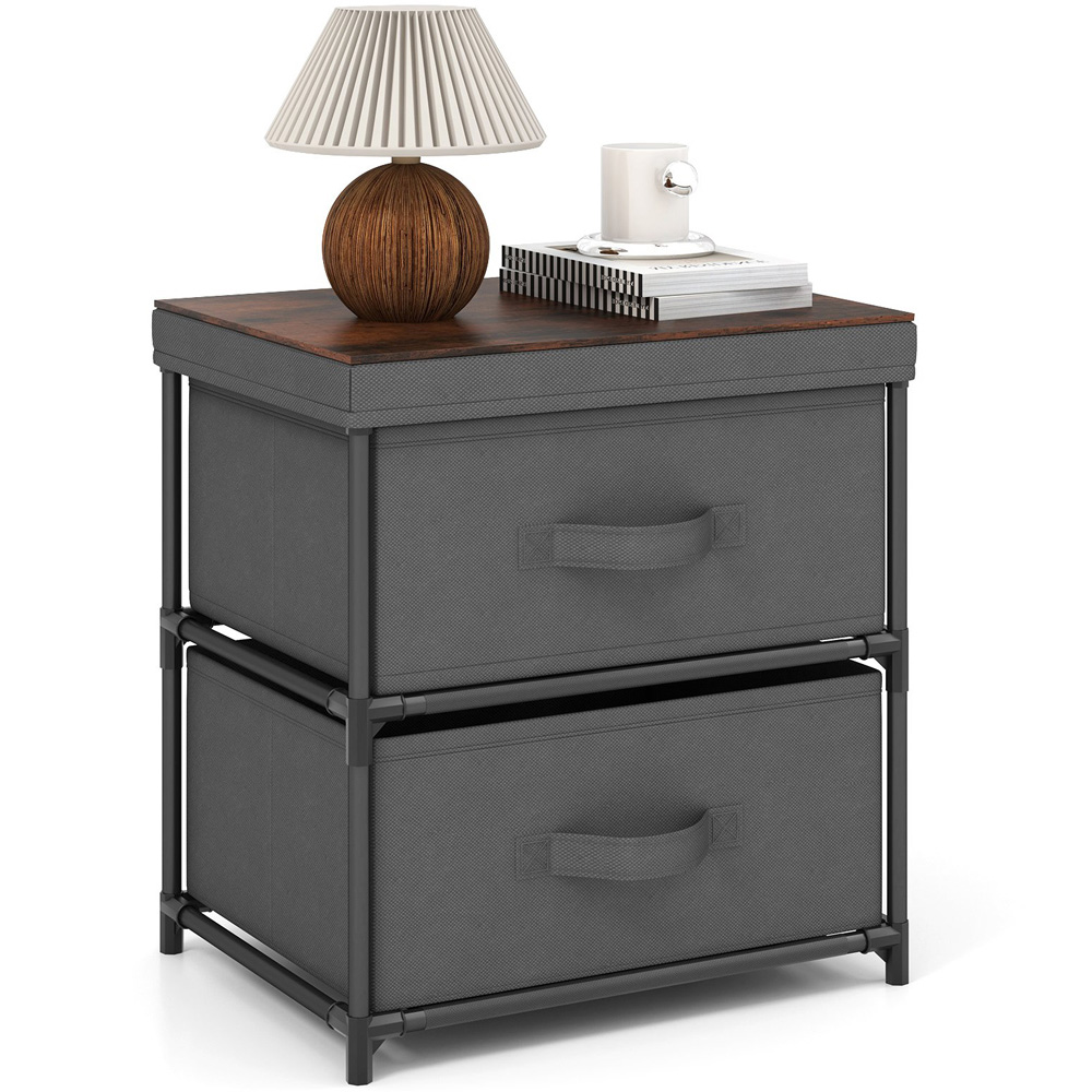 Costway 2 Drawer Grey Bedside Table with Removable Lid Image 2