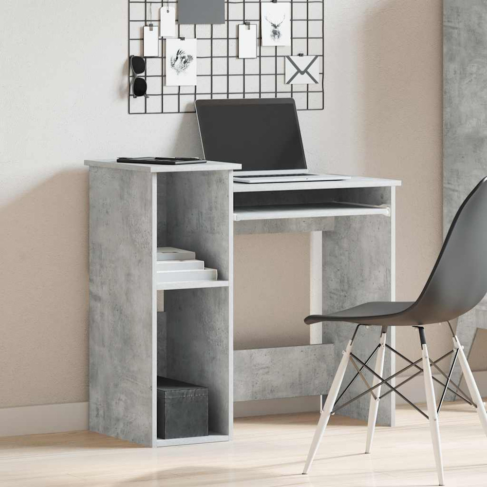 vidaXL 3 Shelf Computer Desk with Keyboard Tray Grey Sonoma Image 8