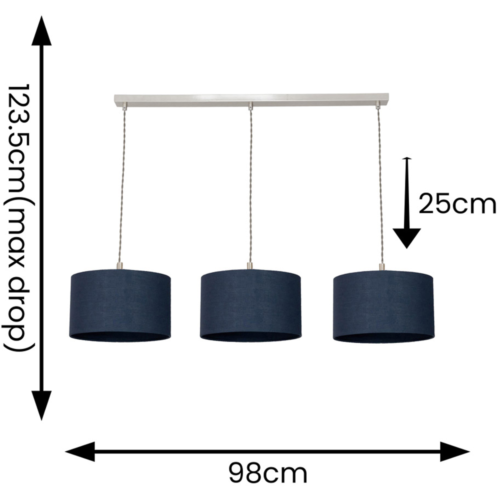 ValueLights Reni Navy Drum Shade 3 Drop Bar Chrome Diner LED Ceiling Pendant Light Image 7