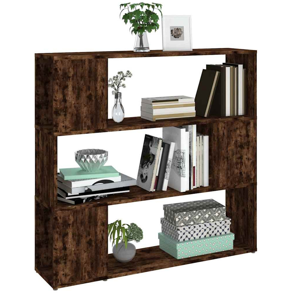 vidaXL 3 Shelf Smoked Oak Bookcase Image 4