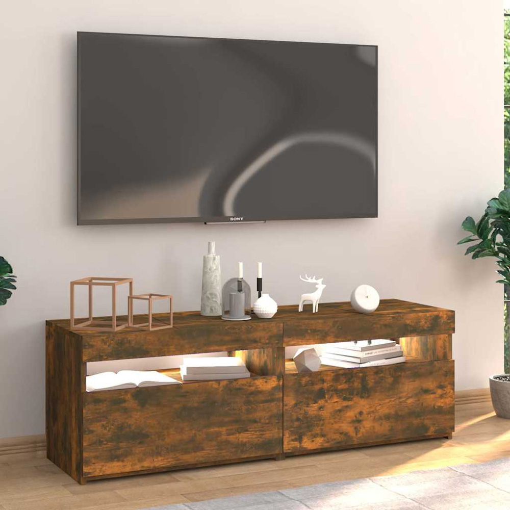 vidaXL 2 Door 2 Shelf Smoked Oak Wide TV Cabinet with LED Lights Image 4