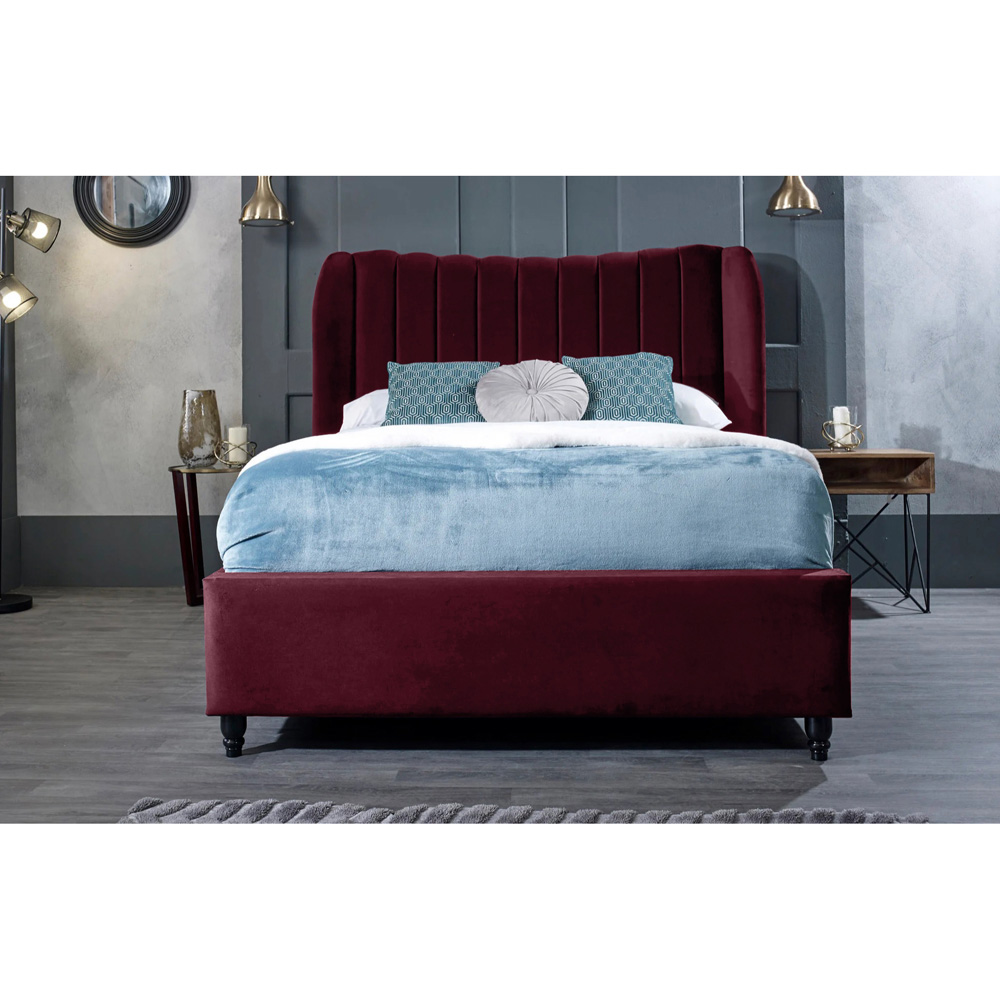 Eleganza Home Carli King Size Maroon Plush Velvet Bed Frame with Lined Headboard Image 3