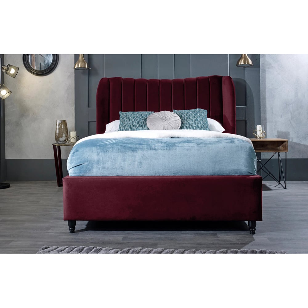 Eleganza Home Carli Double Maroon Plush Velvet Bed Frame with Lined Headboard Image 3
