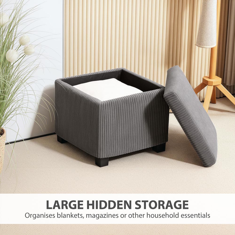 HOMCOM Grey Ottoman Footstool with Removable Lid Image 5
