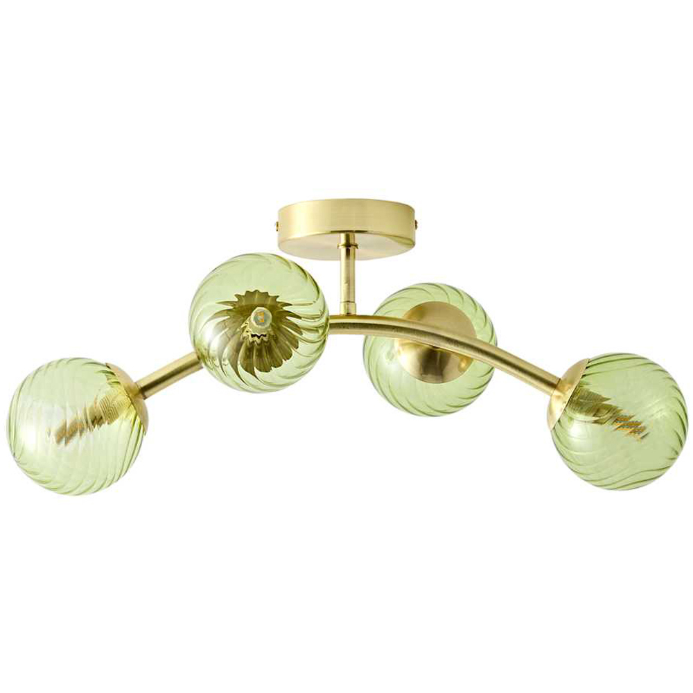 ValueLights Sydney Brushed Gold 4-Arm Ceiling Light with Swirl Glass Shade and Bulb Image 1