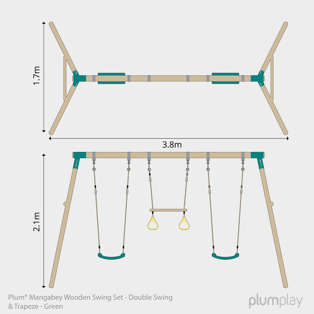 Plum Play Mangabey Kids Green Wooden Double Swing and Trapeze Set Image 6