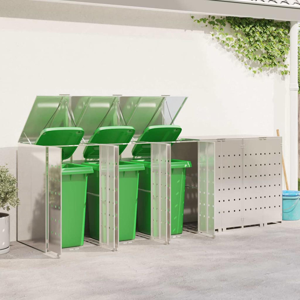 vidaXL Silver 5 Wheelie Bin Storage Shed Image 2