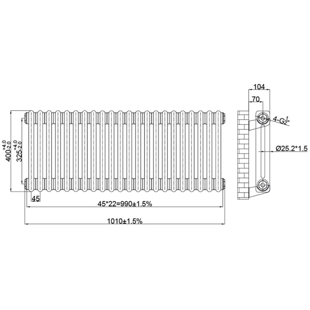 Go Bathrooms Clarence Raw Metal 2 Column Radiator 400 x 1010mm Image 3