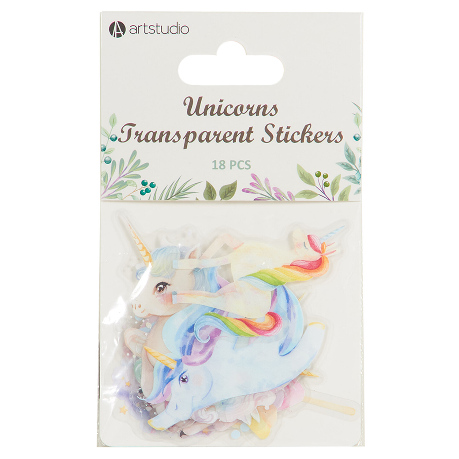 Pack of 18 Transparent Stickers - Multicolour / Unicorns Image 1