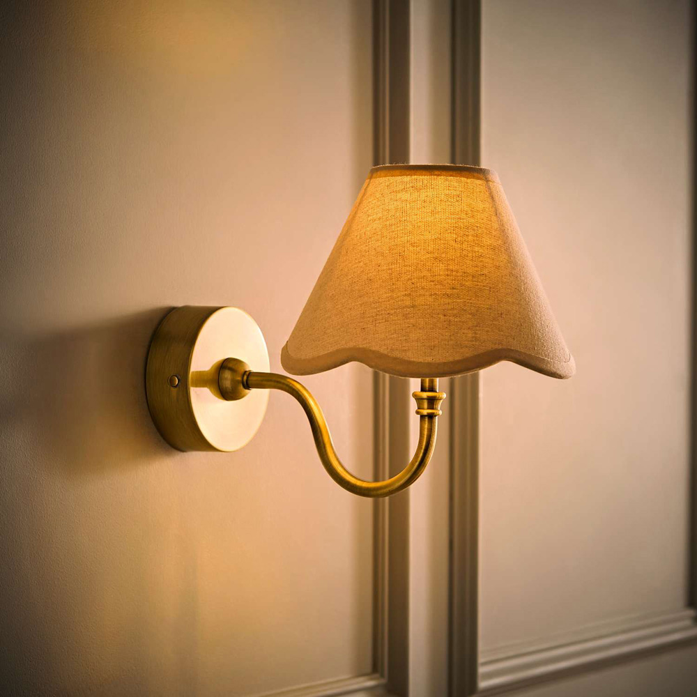 ValueLights Lowe Natural Scallop Flower Shade Gold Rechargeable Wall Light with Bulb Image 2