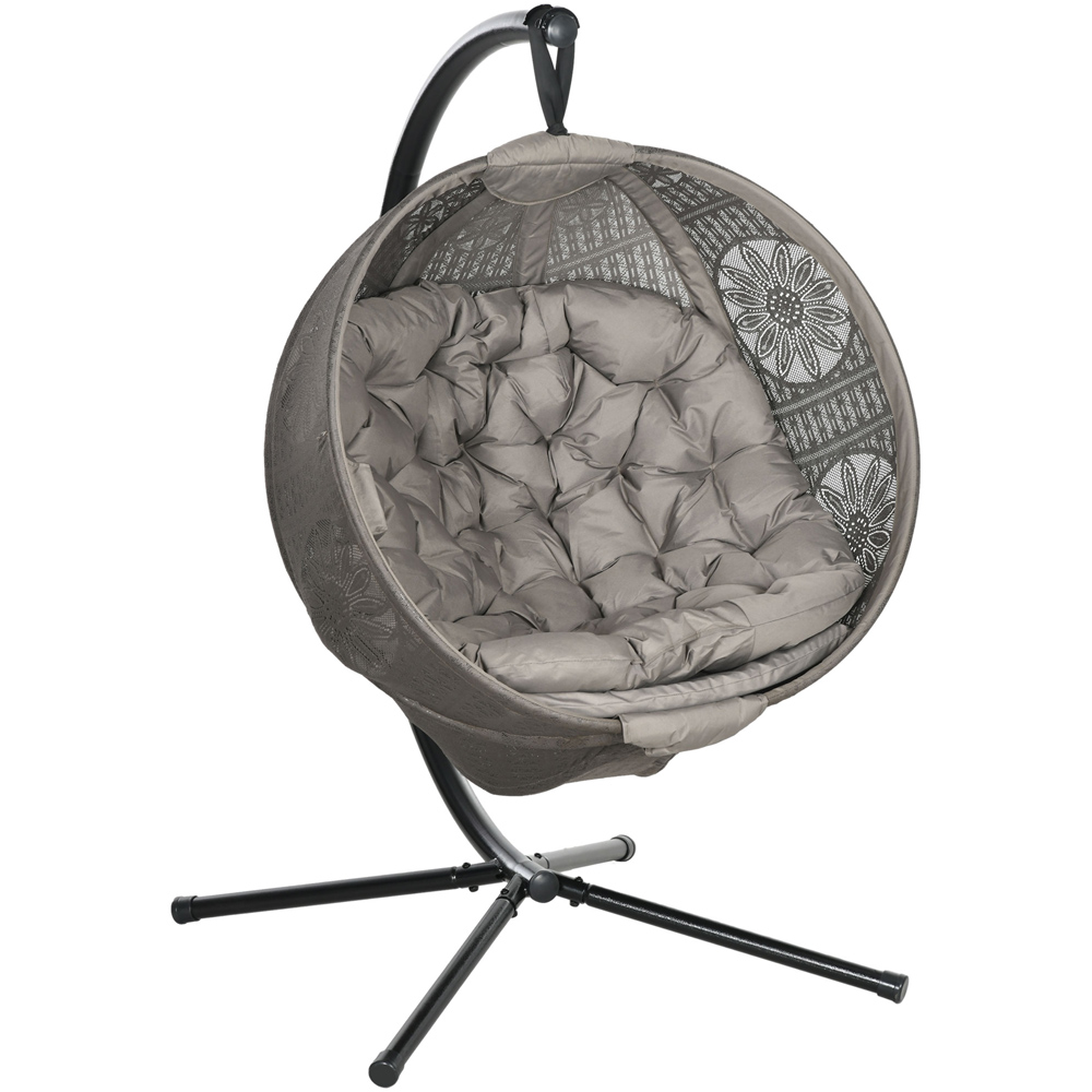 Outsunny Grey and Black Round Egg Chair with Cushion Image 2