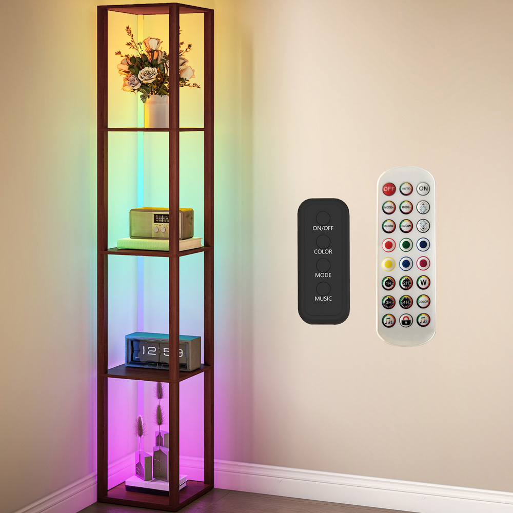 HOMCOM 4 Shelf Brown RGB LED Floor Lamp with Remote Image 2