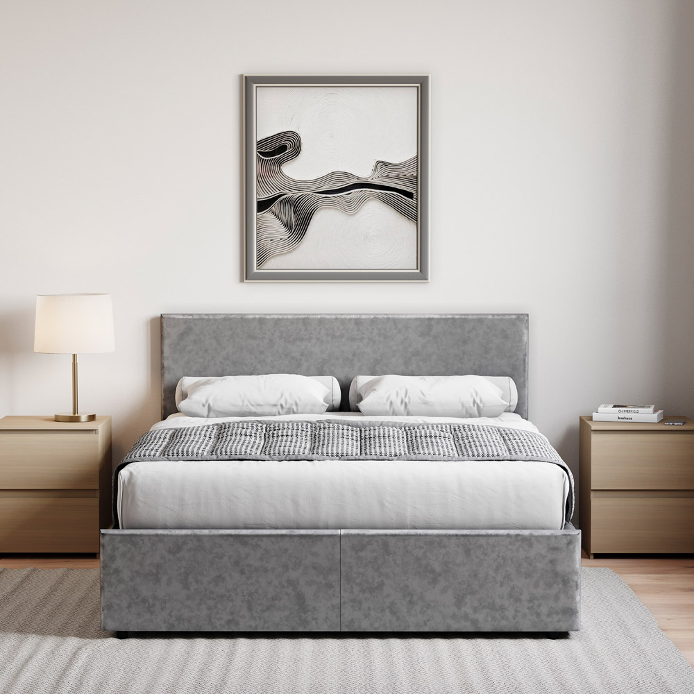 VIDA DESIGNS Veronica Double Silver Velvet Ottoman Bed with Gel Memory Foam Mattress Image 4