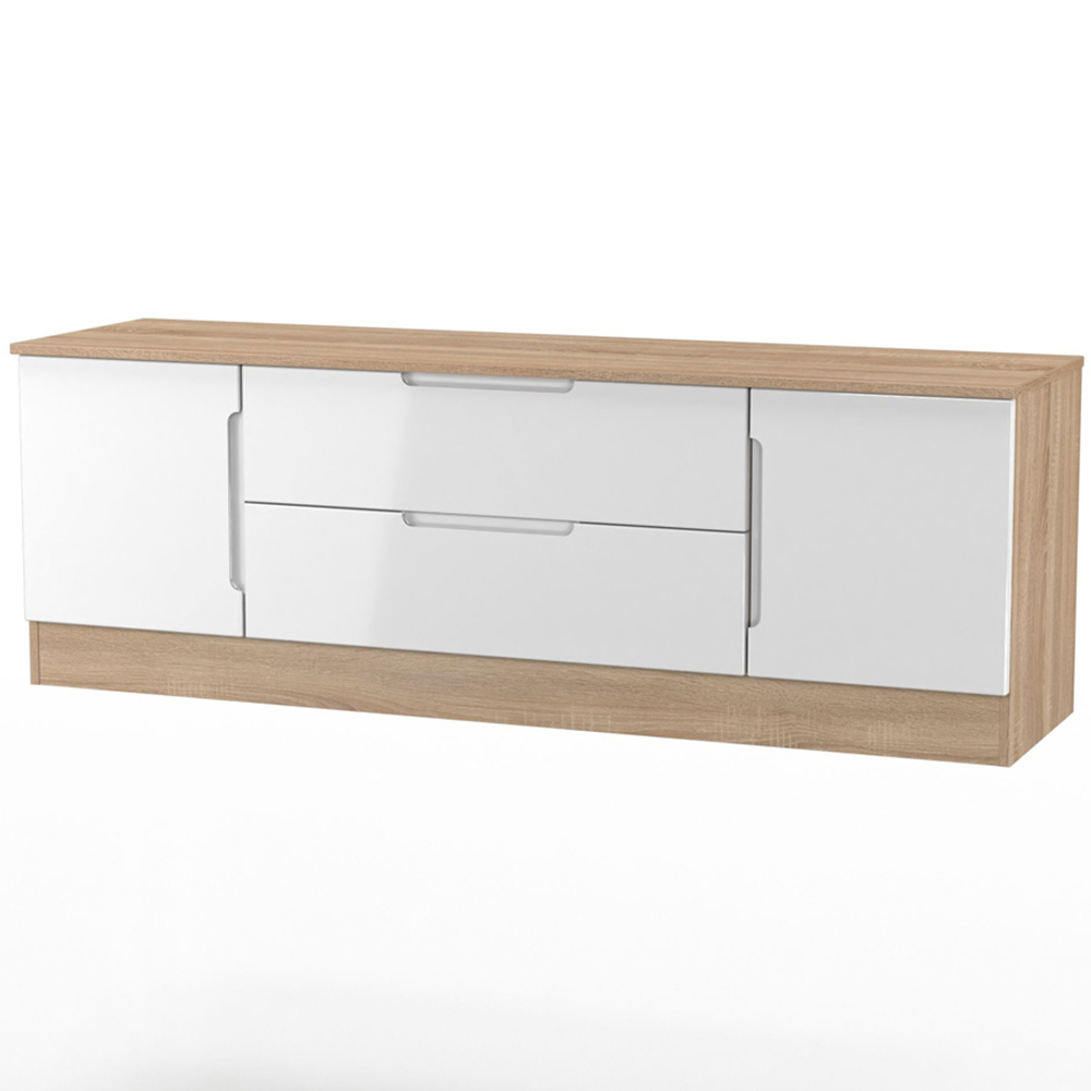 Crowndale Milan 2 Door 2 Drawer White Gloss and Bardolino Oak Wide TV Unit Ready Assembled Image 4