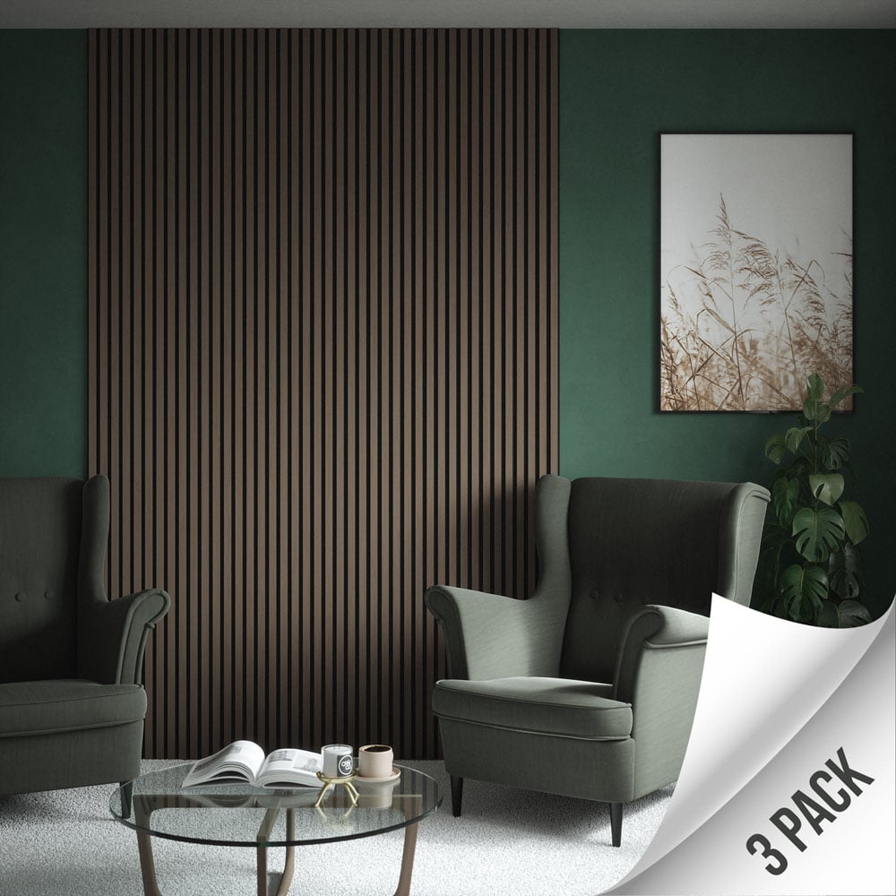 Kraus Easy Living Chestnut Acoustic Slat Wall Panel 240 x 60cm 3 Pack Image 3