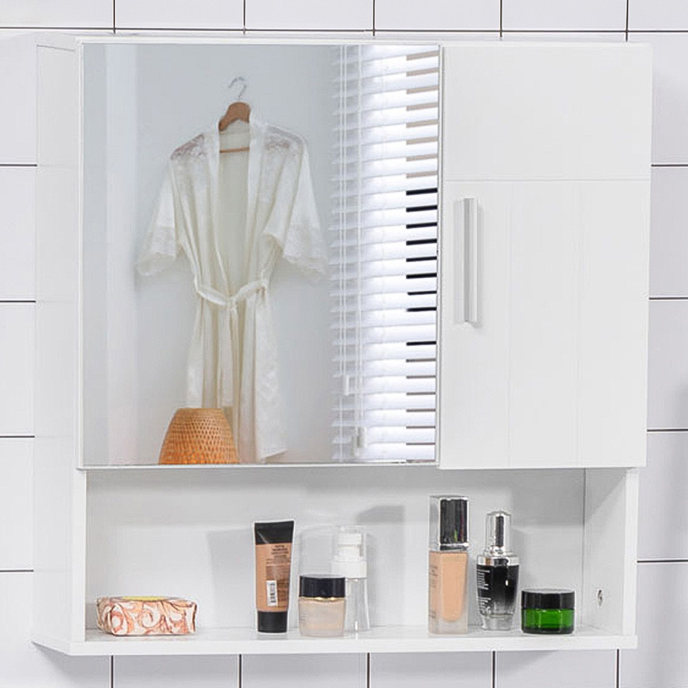 Kleankin White Organiser Mirror Bathroom Cabinet Image 1