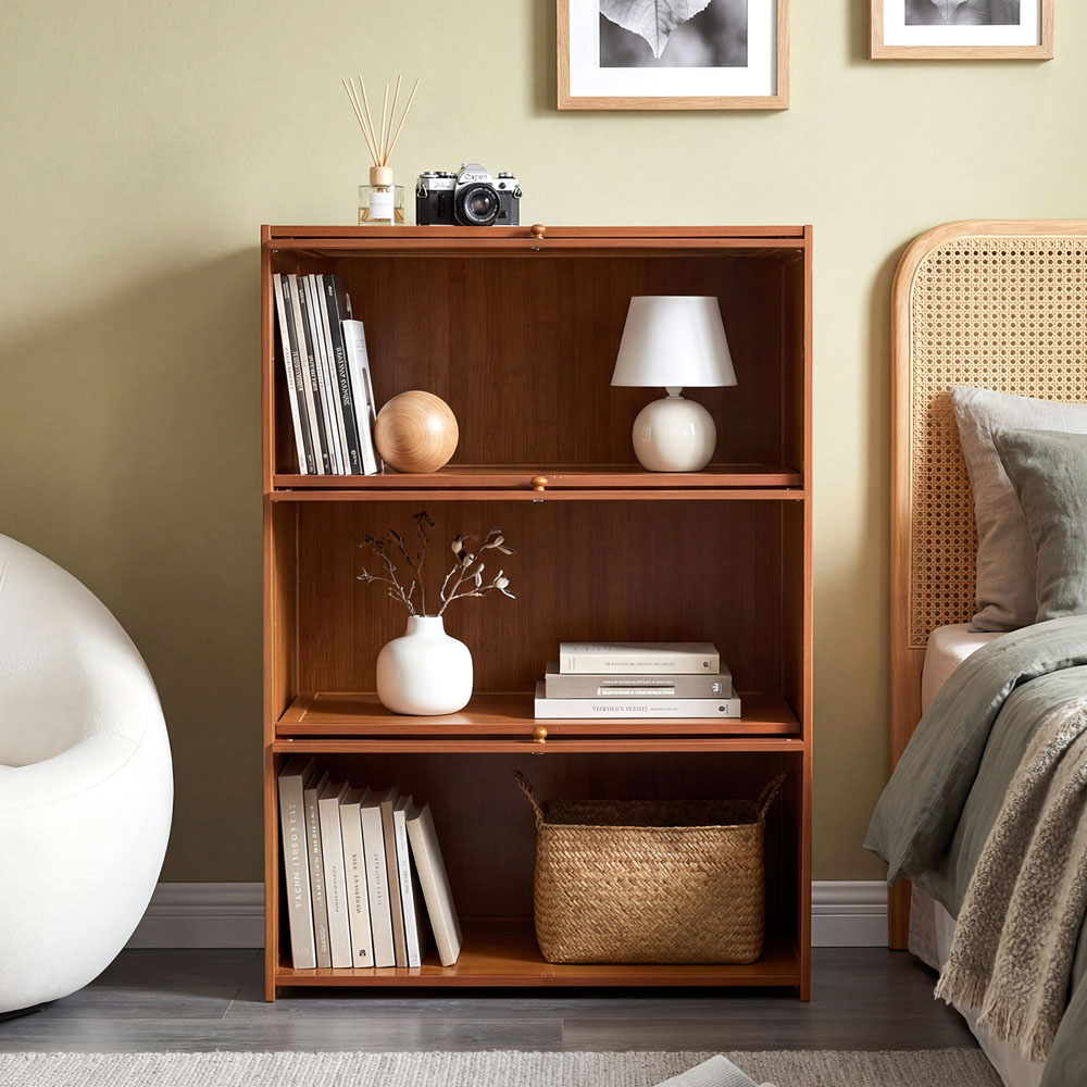 Living and Home 3 Acrylic Door Brown Bamboo Bookcase Image 8