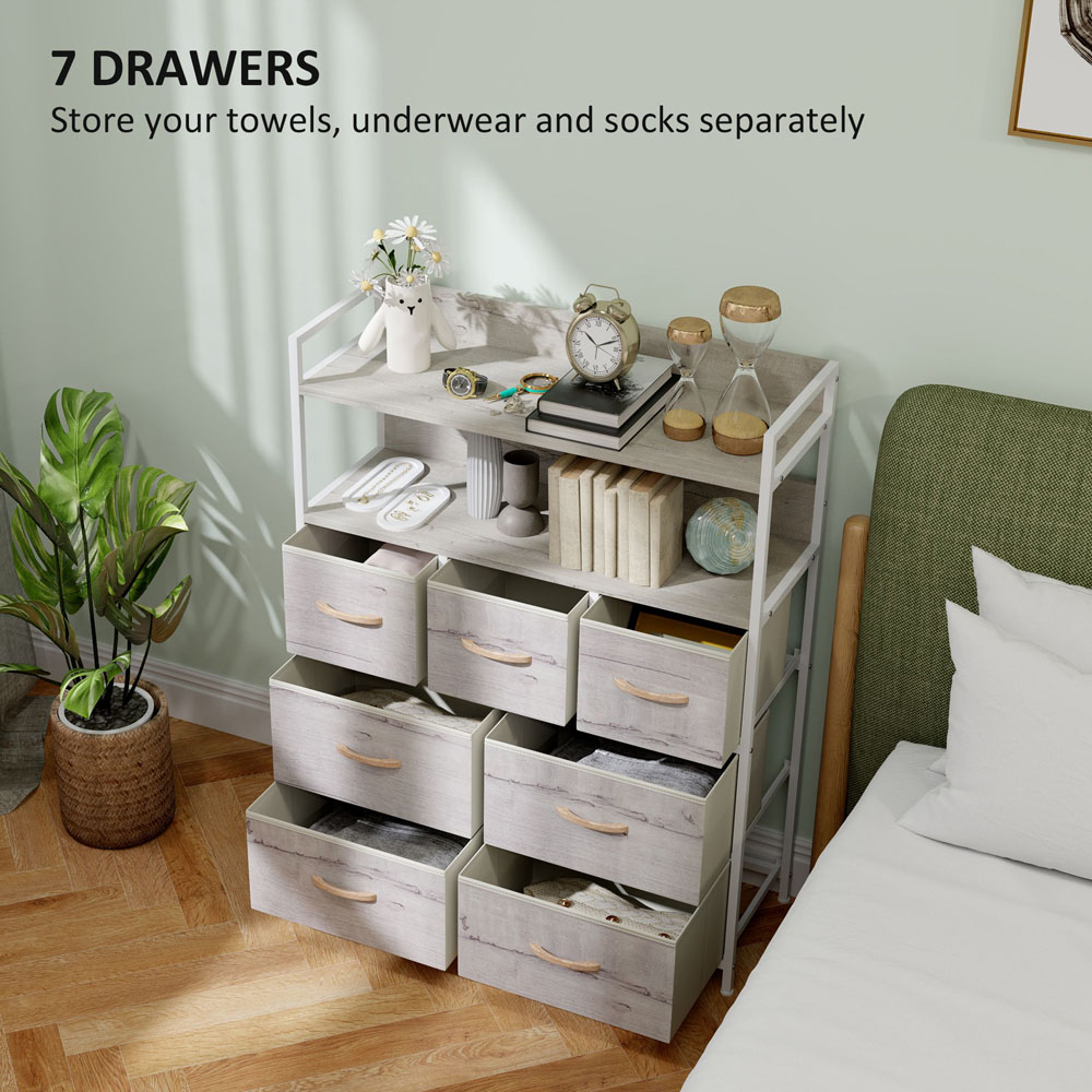 HOMCOM 7 Drawer Natural Bedroom Chest of Drawers Image 4