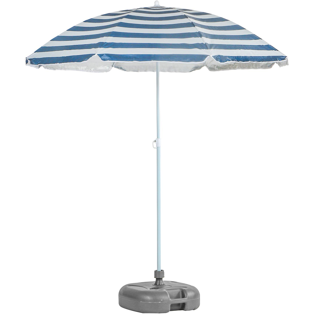 Harbour Housewares Blue Stripe and Grey Metal Beach Parasol with Fillable Base 1.74 x 1.93m Image 1