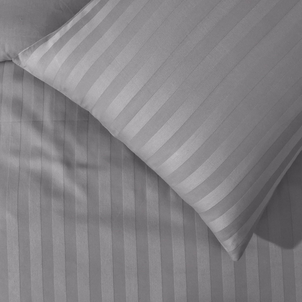Smart Living Double Grey Satin Stripe Reversible Duvet Cover Set Image 4