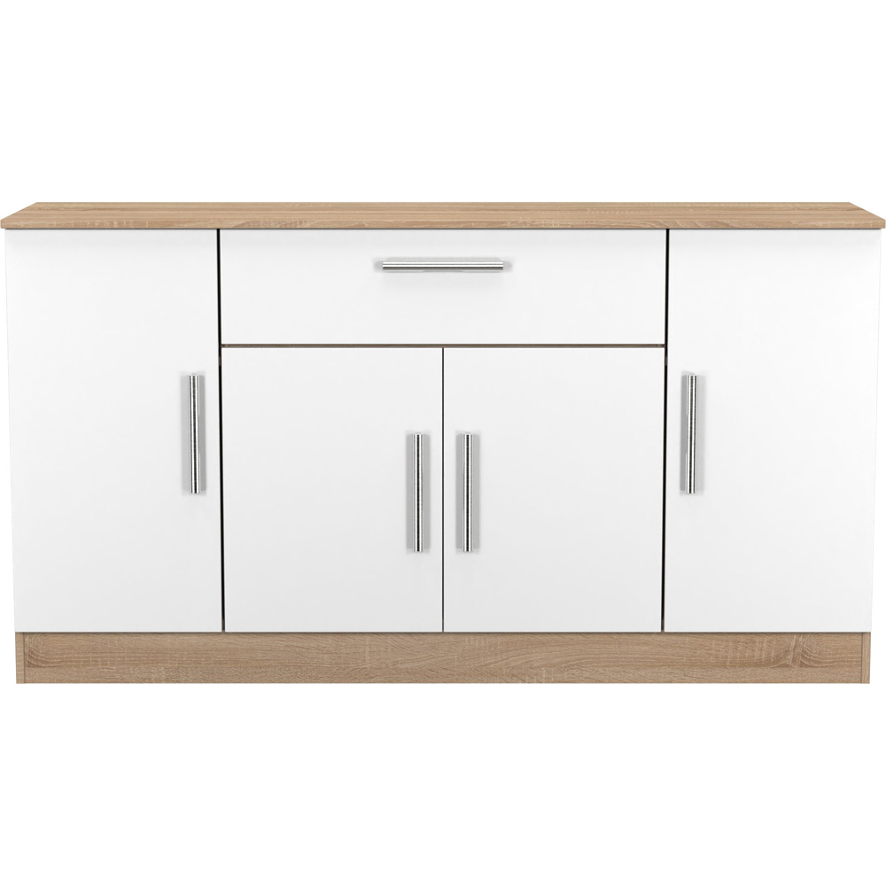 Crowndale Contrast 4 Door Single Drawer White Matt and Bardolino Oak Wide Sideboard Ready Assembled Image 7