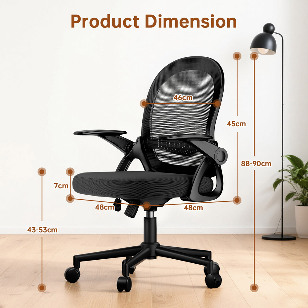 Rattrix Black Mid-Back Mesh Office Chair with Flip-Up Armrests Image 7