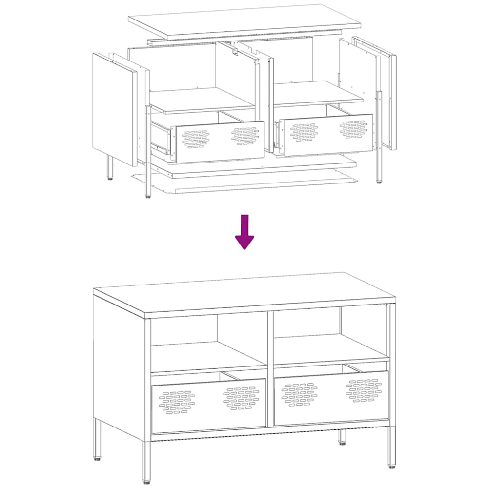 vidaXL 2 Drawer 2 Shelf White Steel Industrial Style TV Cabinet Image 9