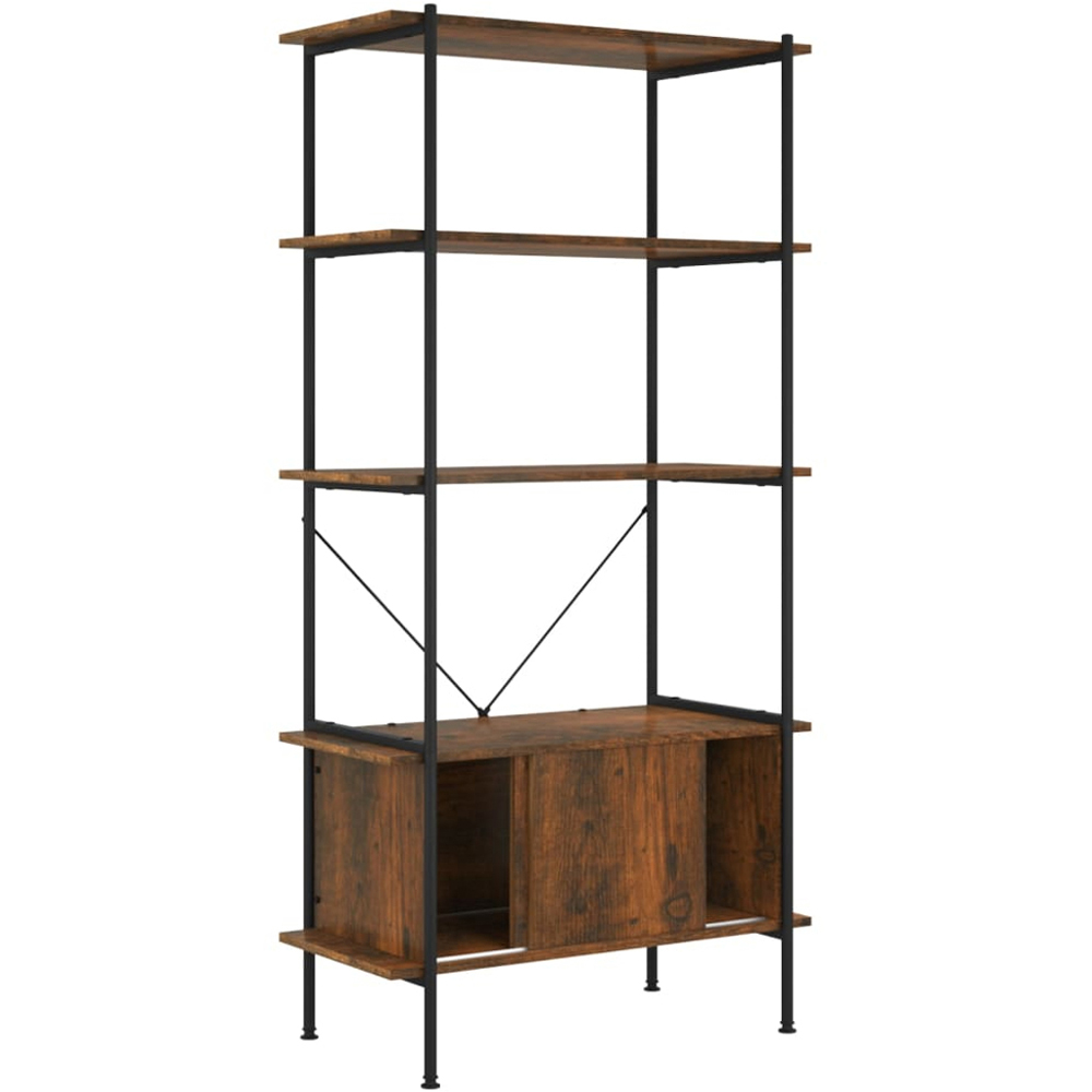 vidaXL 2 Sliding Door 3 Open Shelf Dark Brown Steel and Shelving Unit Image 3