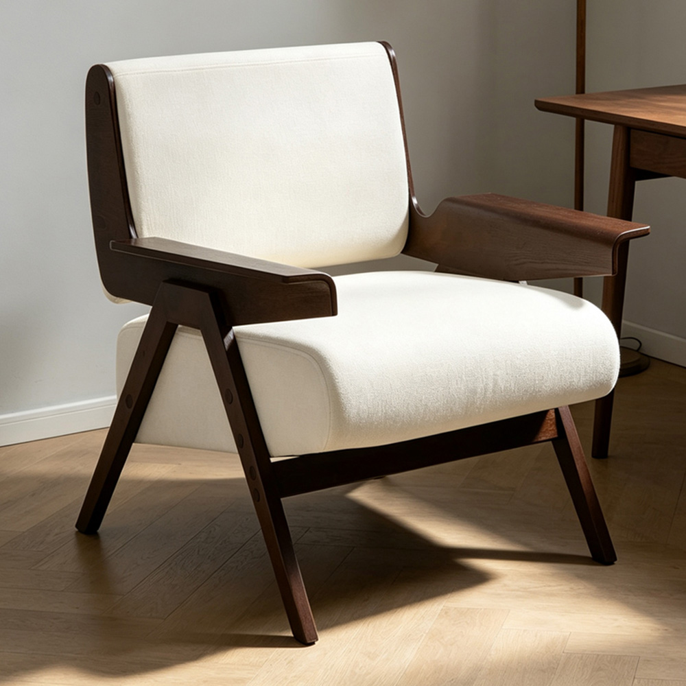 Living and Home Beige Chenille Modern Armchair Image 1