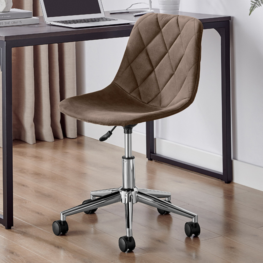 Furniturebox Theresa Brown Velvet and Silver Office Chair Image 1