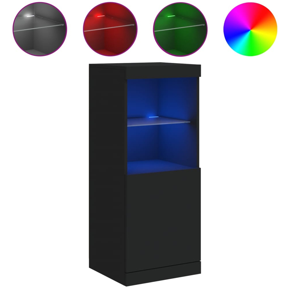 vidaXL Single Door 2 Shelf Black Wooden Sideboard with LED Lights Image 8