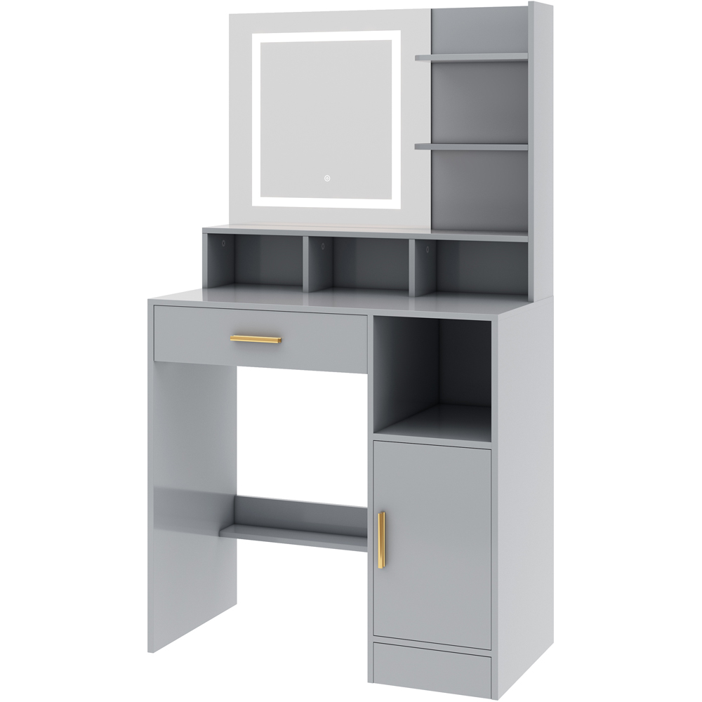 Brooklyn Truro Single Door Single Drawer 7 Shelf Grey Adjustable Dressing Table with LED Mirror Image 2