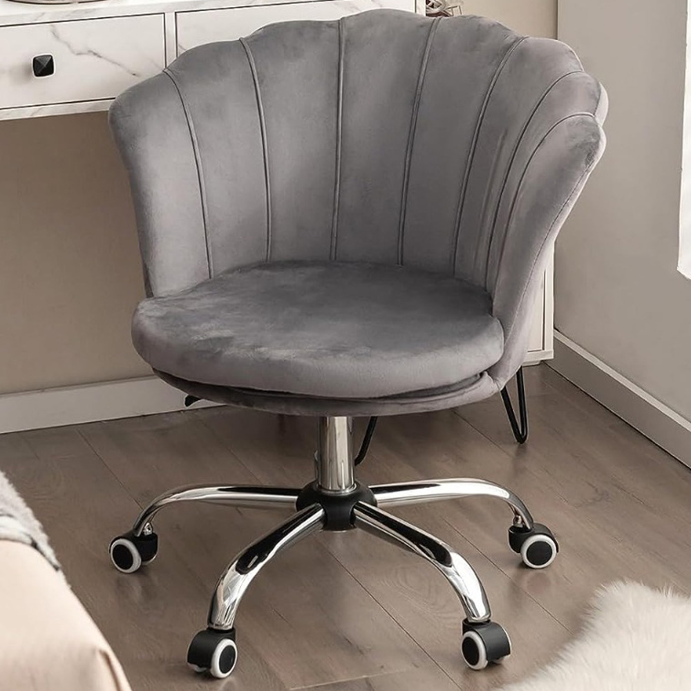Costway Grey Velvet Office Chair Image 1