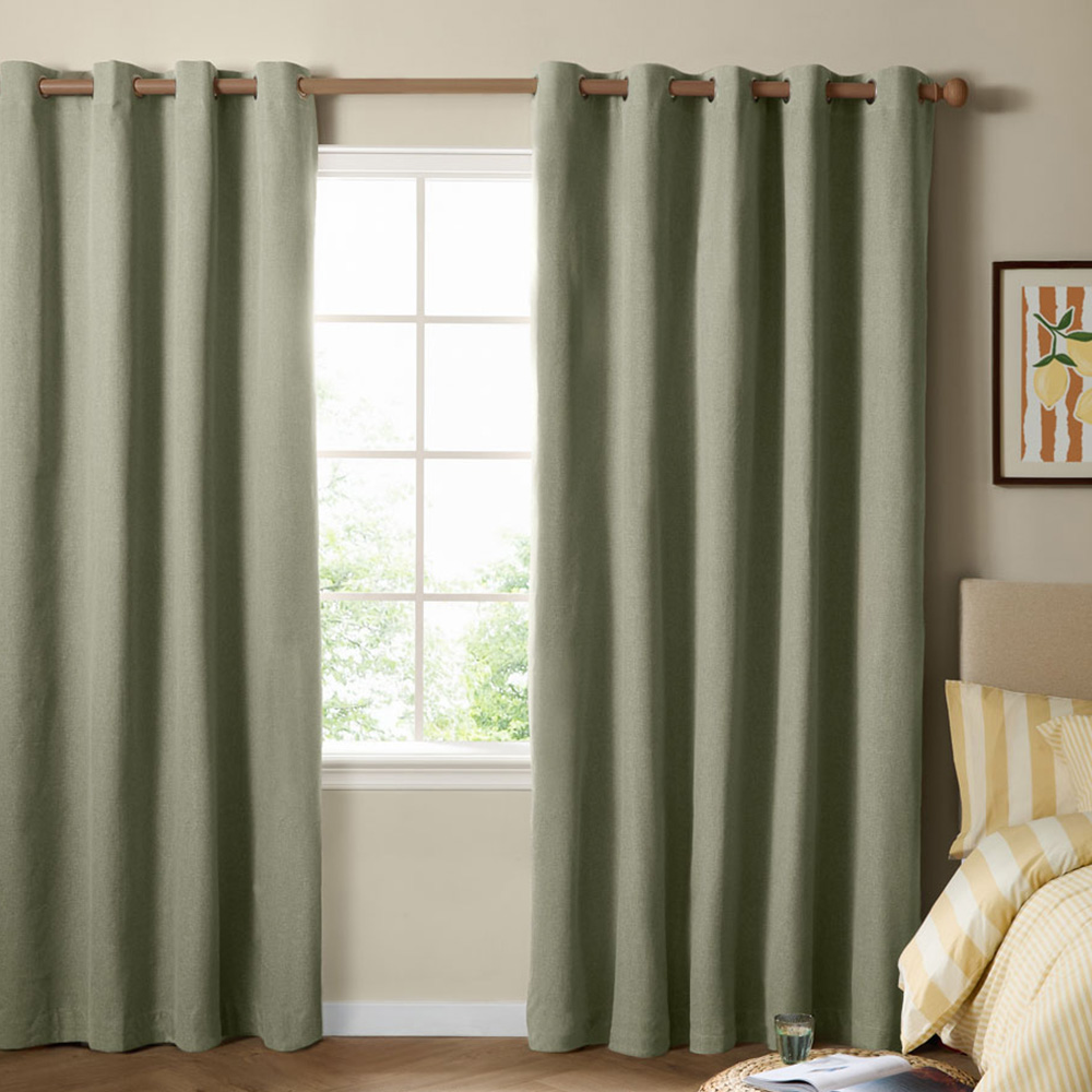 Furn The Ultimate Sage Textured Woven Blackout Eyelet Curtains 168 x 229cm Image 1