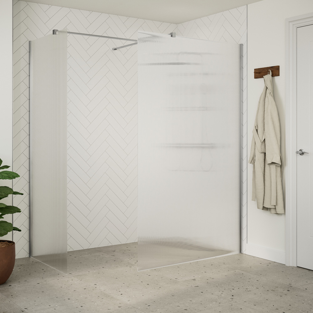 Bathstore Nero Fluted Glass Wetroom Shower Panel with Chrome Profile and Side Arm 900mm Image 2